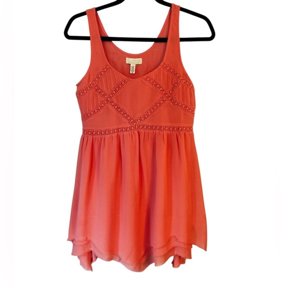 Billabong Peach Y2K Babydoll Mini Dress- Lace Detail Rough Handkerchief Hem Sz S - Picture 1 of 5